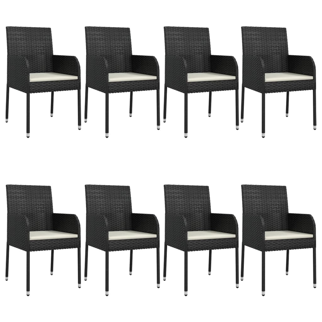 Vidaxl 9-Cz. Garden Furniture Set With Cushions, Black PE Rattan
