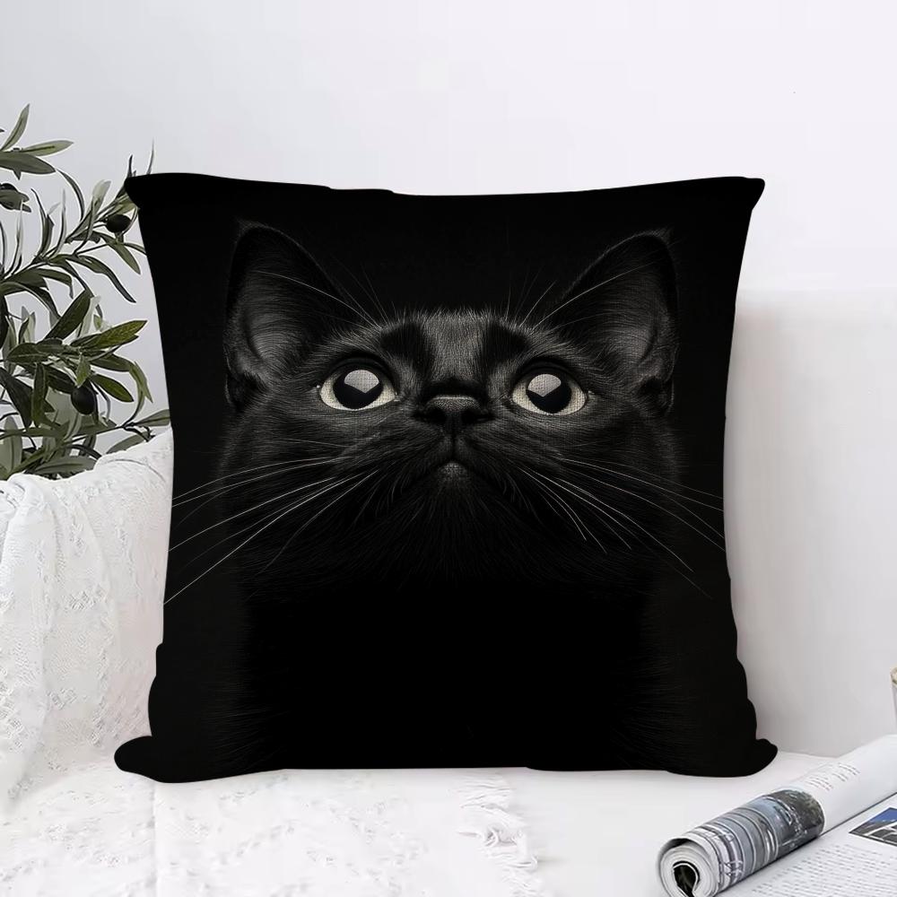 Black Cat Cute Kitty Cushion Cover Eco Linen Pillow Case DoubleSided Print Breathable Durable Zipper Home Decor Gift
