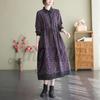 Autumn Literary Print Dress: Long-Sleeved, Cotton-Linen, Loose Fit, Extended Style with Shirt Collar
