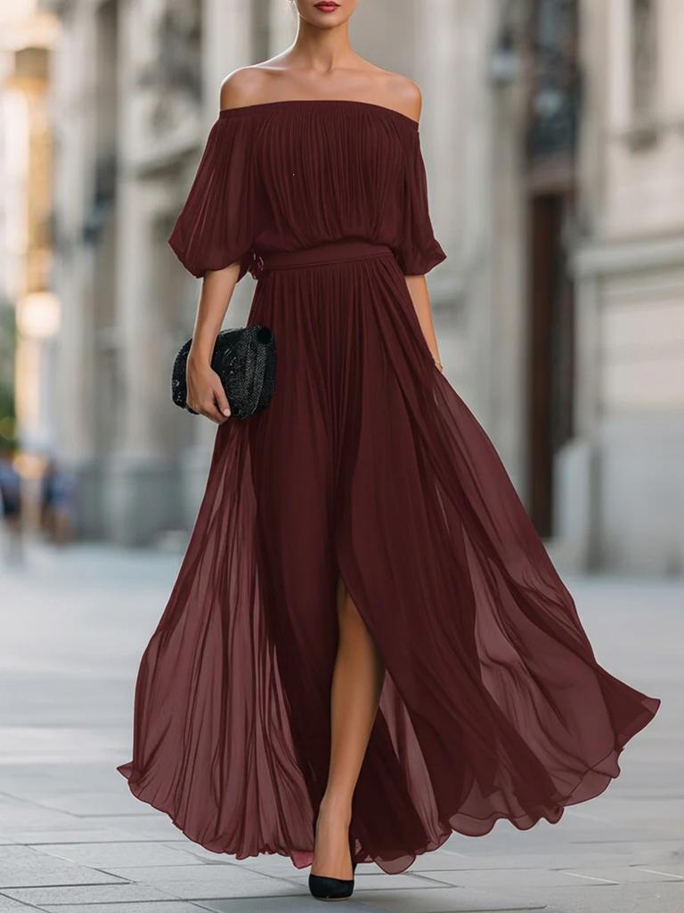 Nuovo vestito estivo sexy da donna in chiffon plissettato senza spalle 2026
