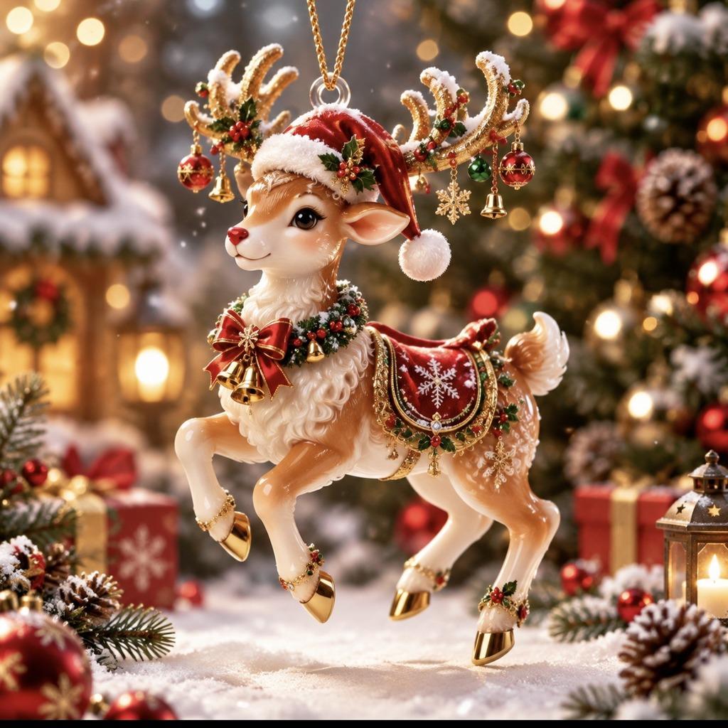 2D Acrylic Christmas Reindeer Hanging Ornament Fashion Ornament for Car Backpack Holiday Decoration For Holiday Home