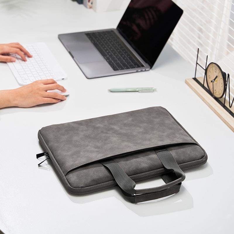 13"–16" Light Grey PU Sheepskin Laptop Bag: Delicate Touch, Splash-Proof, Shockproof.
