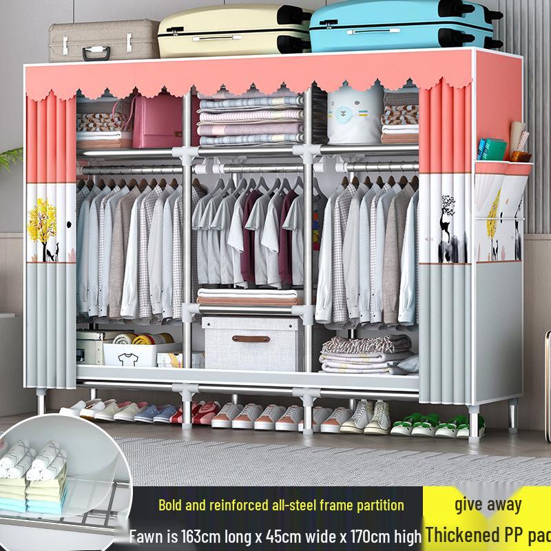 Sturdy All-Steel Cloth Wardrobe: Durable Bedroom Storage Cabinet for Easy Assembly