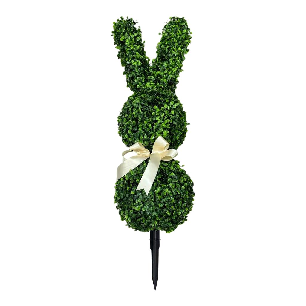 Artificial Bunny Topiary Stake for Garden Yard Lawn Easter Decor with Ribbon Bow Easter Decor for Indoor Outdoor Easter Decor