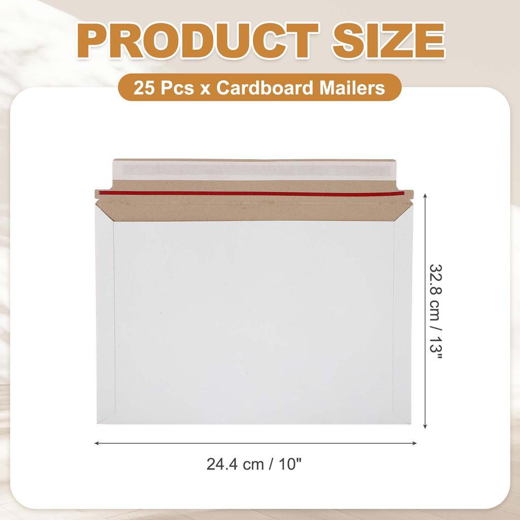 25/100Pcs Cardboard Envelopes Rigid Mailers Self Seal Photo Document Mailers Stay Flat Shipping Envelopes Suit for Papers Files