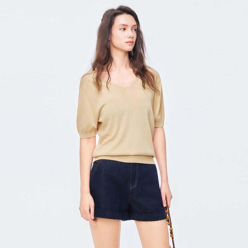 V-neck Cross-back Short Sleeve Knit Top
