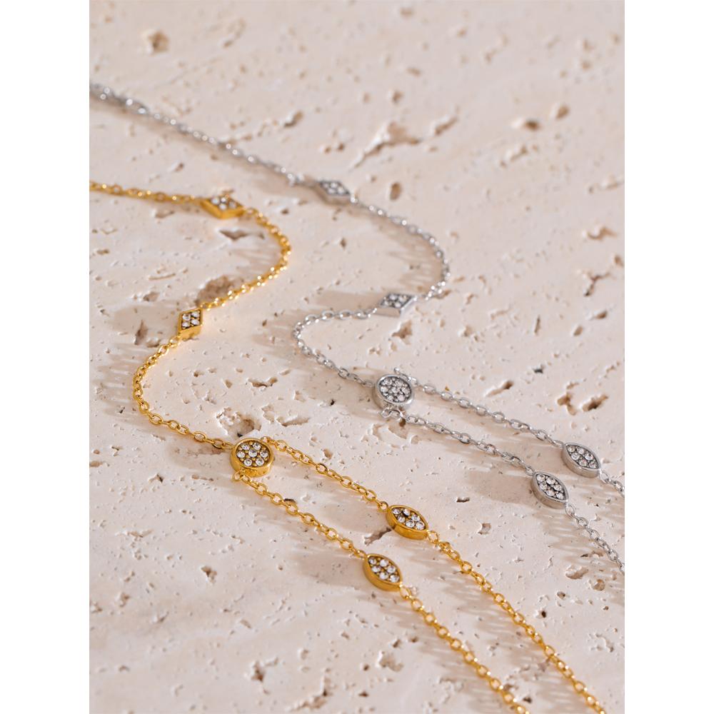 Yhpup Exquisite Zirconia Fashion Hand Chain Jewelry for Women Spring Summer Stainless Steel Waterproof Trendy Unique Bracelet