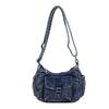 Borsa a tracolla in denim da donna, alla moda, per tutti i giorni, con tasca frontale, stile casual, borsa a mano