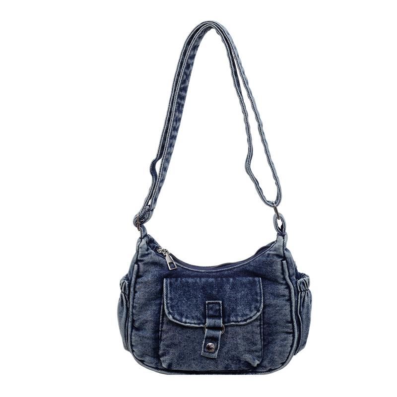 Borsa a tracolla in denim da donna, alla moda, per tutti i giorni, con tasca frontale, stile casual, borsa a mano