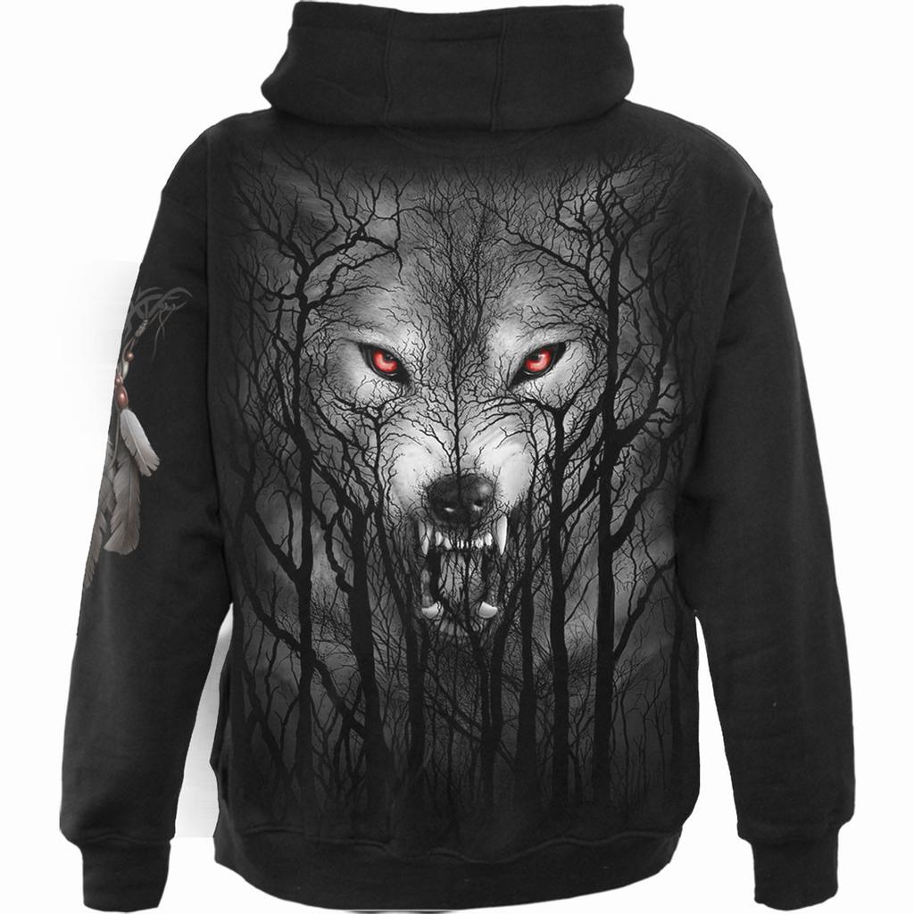 Spiral Direct Unisex Adult Forest Wolf Back Print Full Zip Hoodie