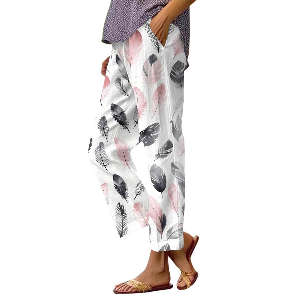 Women's Casual Fashion Printed Straight Leg Pants Pants With Pockets