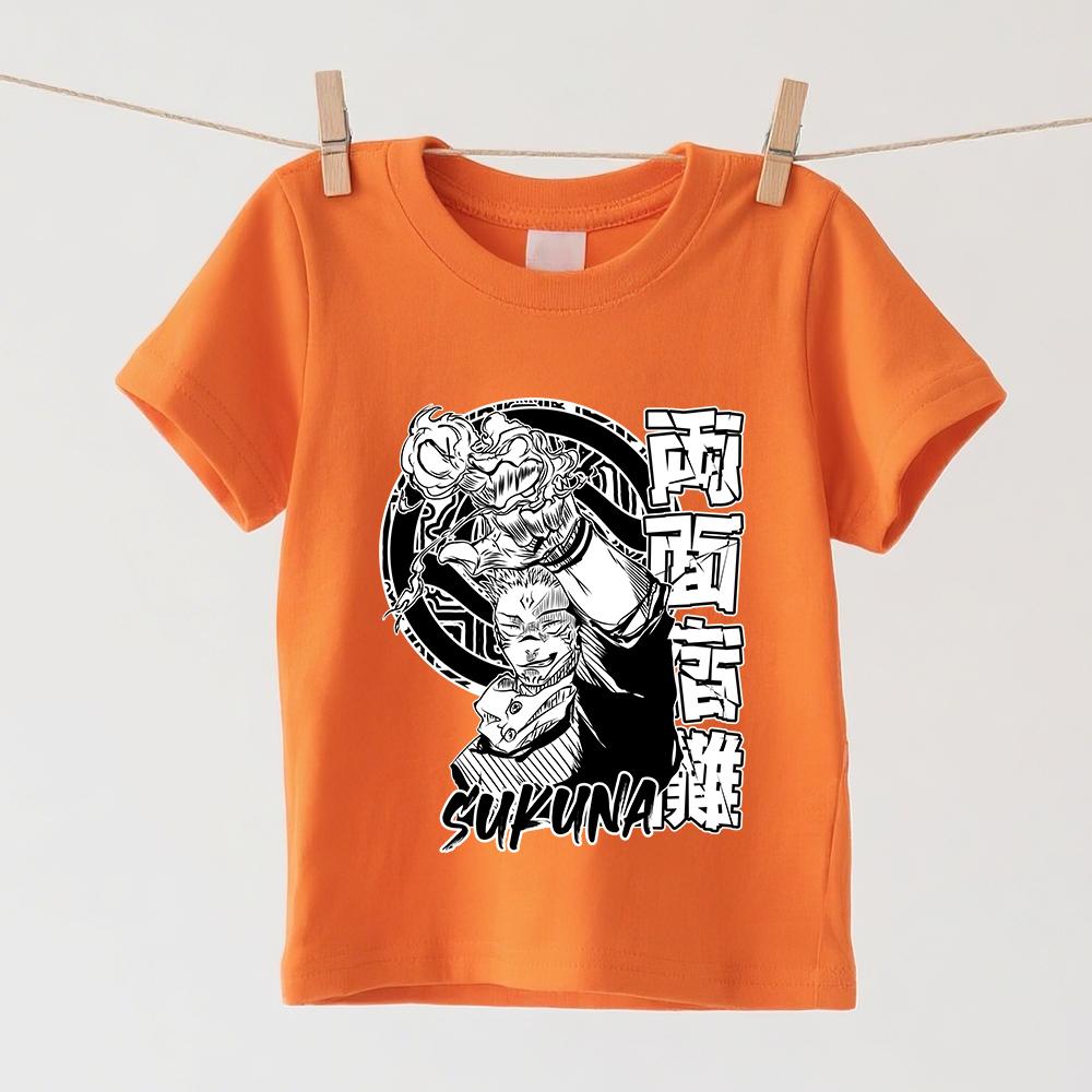Anime Jujutsu Kaisen Sukuna Printed Cotton T Shirt for Boys Girls Short Sleeve Kids Tee Summer Soft Casual Wear