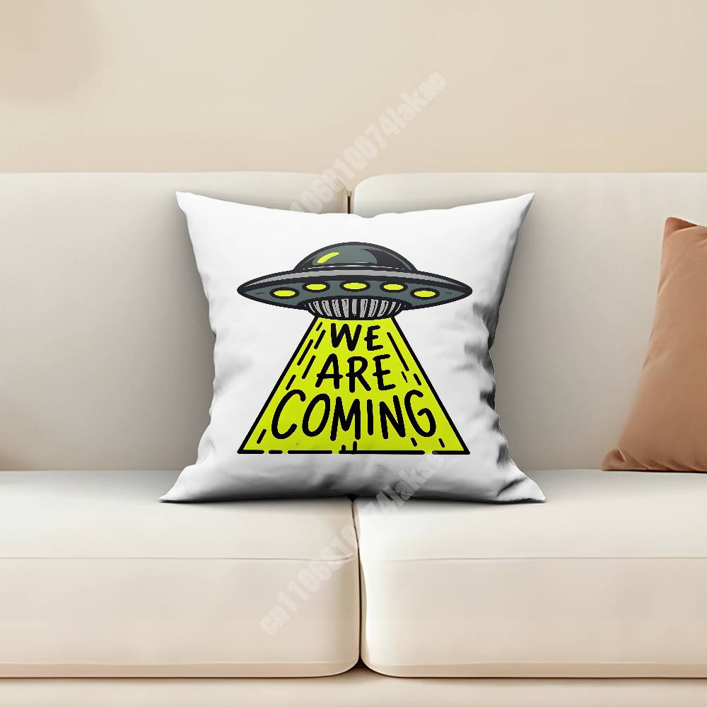 Alien Caution Sign Area  UFO Sofa Couch Pillow Cover Cushion Case Home Bedroom Decoration