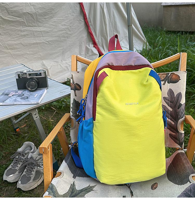 Schoolbag Outdoor Sports Mountaineering Backpack Contrast Color Dopamine Splicing Sports School Bag Women's Anti-splashing Travel Mini Backpack