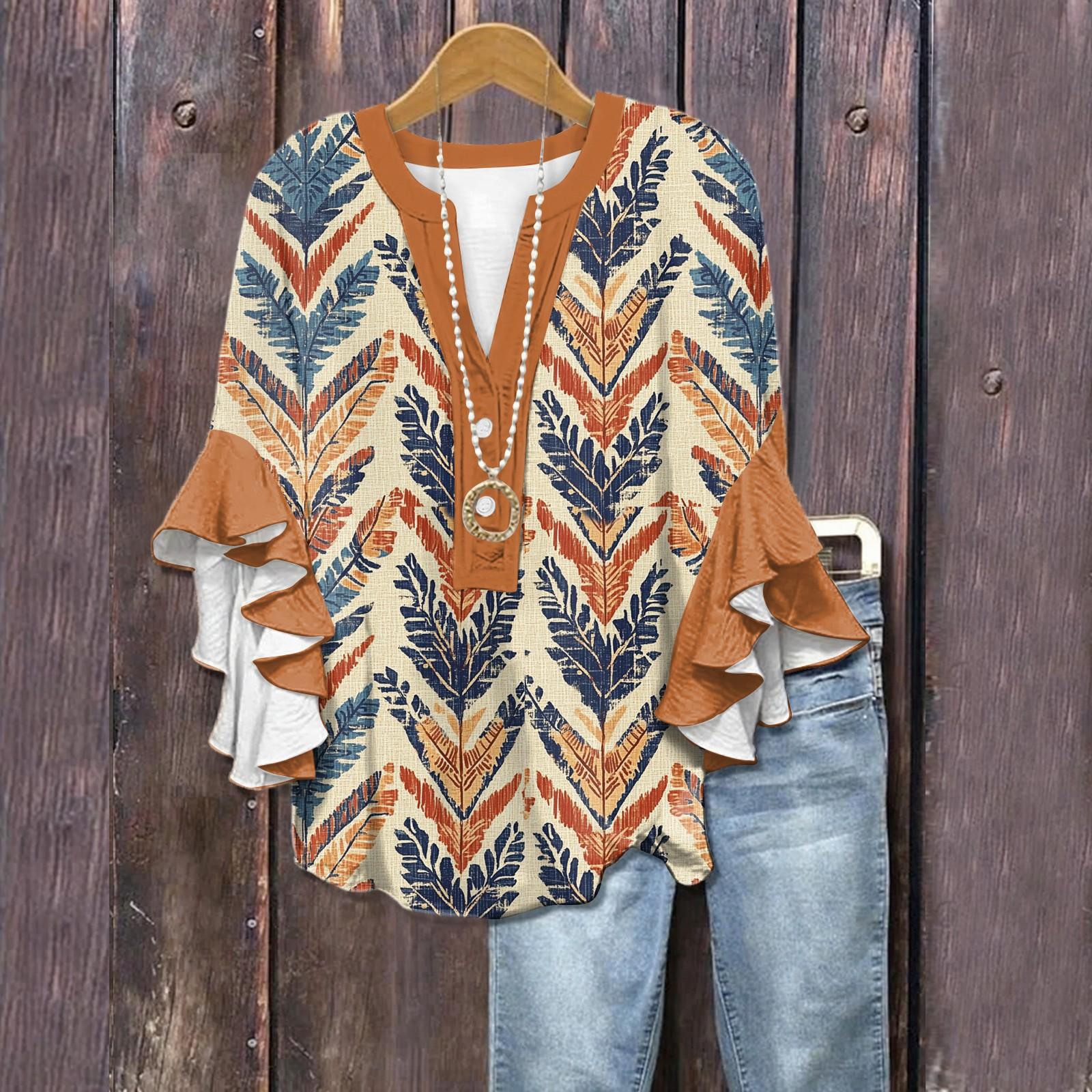 

Летние топы для женщин, симпатичные блузки с V-образным вырезом и рукавом 3/4, повседневные рубашки с цветочным принтом XXL