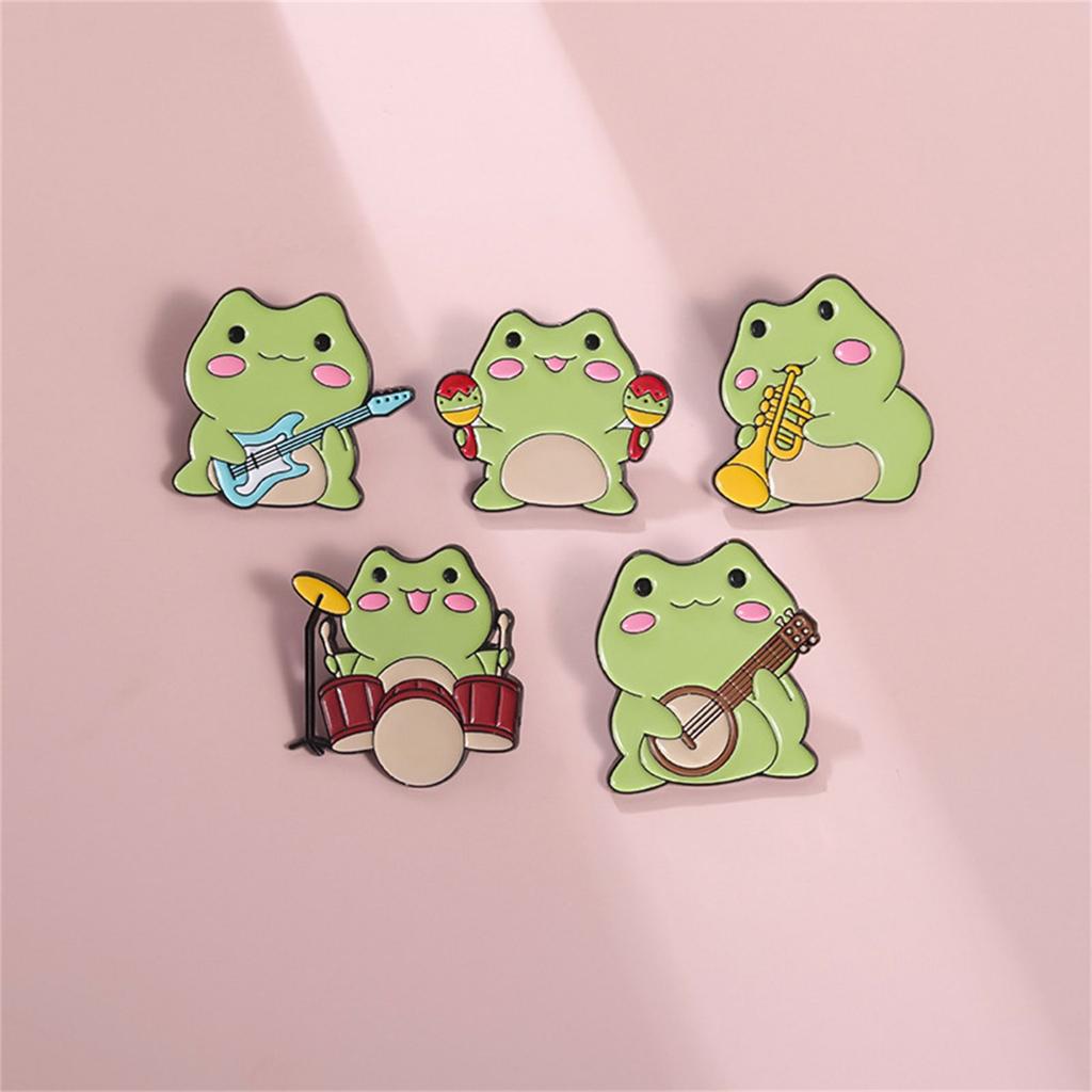 Cute Frog Band Enamel Pins Adornment Unique Animal Musician Brooches Lapel Badges For Kids And Friends Jewelry Gift