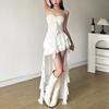 Niche French Pure Desire Wind Ruffle Leaf Edge Splicing Suspender Dress Female Slim and Thin Irregular Skirt