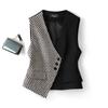 Women's Spring/Fall Color-Block V-Neck Short-Sleeve Vest: Stylish, Asymmetrical, Casual, Sleeveless Top