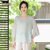 YUZHAOLIN New Chinese Style Floral Print Summer Outfit for Middle-aged Women