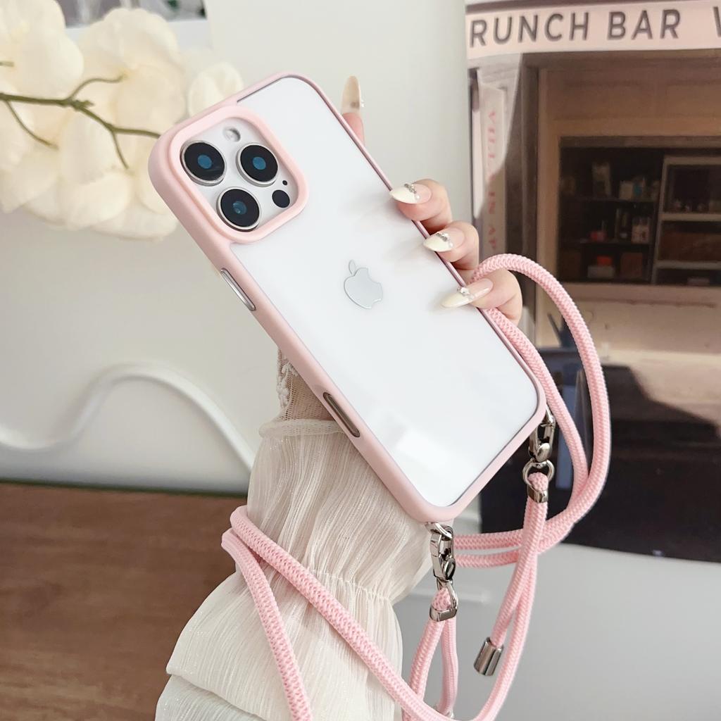 For iPhone 16 Pro Max Case TPU+PC Crystal Clear Back Cover with Lanyard