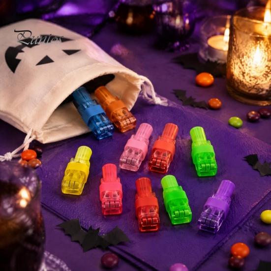 Interactive Parent Child Toys 12 Pcs Halloween Finger Projector Lights, Mini Colorful LED for Kids Pattern Projection Ring Kids, Goodie Bag Stuffers,