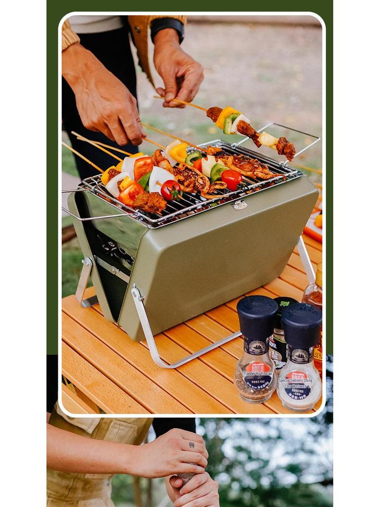 Portable Folding Outdoor Barbecue Grill & Utensils Set
