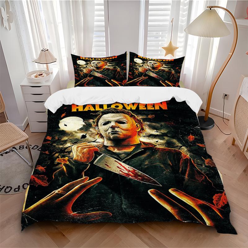 3Pcs Halloween Horror Movie Poster Bedding Set Soft Fabric Duvet Cover Pillowcases Christmas Xmas Halloween Gift 1 Duvet Cover 2 Pillowcase L1519