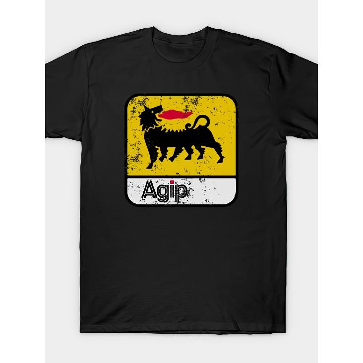 T-shirt Vintage con Logo Agip Motor Oil, Manica Corta Girocollo Casual Stampata, T-shirt Retrò in Puro Cotone, T-shirt da Uomo, T-shirt da Esterno, Sport