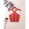 American Fashion Brand Cross Hanging Neck Cami Summer Rib Solid Sexy Short Knitted Top Women