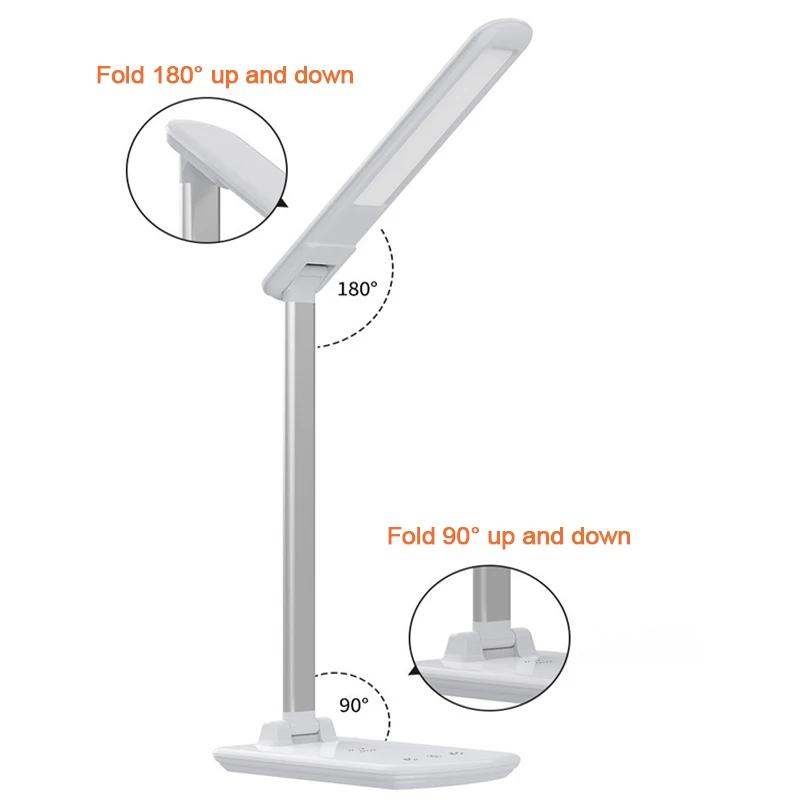 Smart Foldable LED Desk Lamp with Wireless Charger 3-Color Eye-Care Reading Light for Home Bedroom Study Office Decor Table Lamp