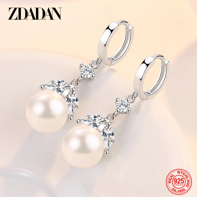 

925 Sterling Silver Leaf 12mm Pearl Earrings for Women Fashion Wedding Party Jewelry Gift
