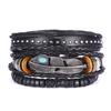 Handmade Vintage Multilayer Men Leaf Leather Bracelet Braided  Star Knot Leaf Rope Wood Beads Wrap Bracelets & Bangles Male Gift