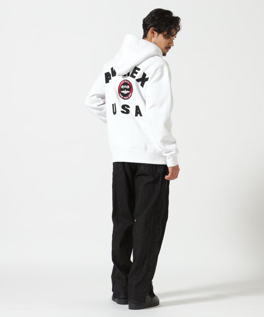AVIREX VARSITY LOGO SWEAT ZIP UP PARKER men's 2XL 030 white 783-4931002