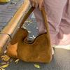 Large Suede Tote Bag For Women Slouchy Shoulder Bag Brown Suede Satchel Work Handbag Crescent Travel Winter