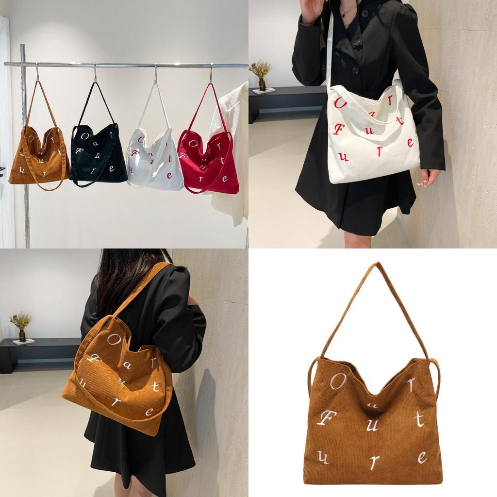 Large Capacity Stylish Canvas Tote Bag For Students In Trendy Black Red And White Colors