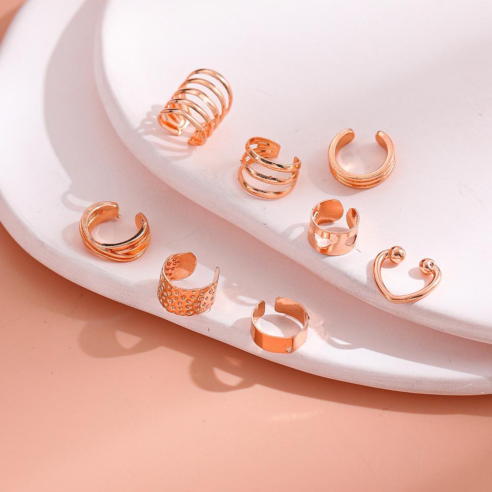 Popular Earrings C-type Pierless Ear Clips, Ear Bone Clips, Fashionable and Simple Personalized Ear Buckles 8-piece Set