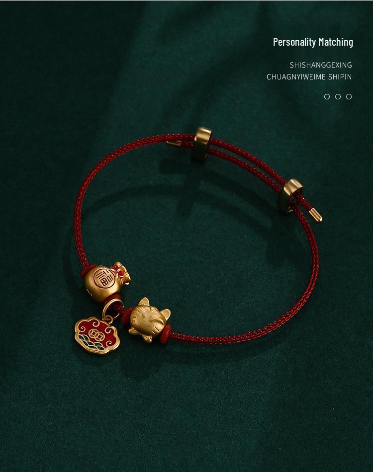 3D Gold Beaded Red and Black Milan Rope Bracelet for Couples - DIY Titanium Steel Design