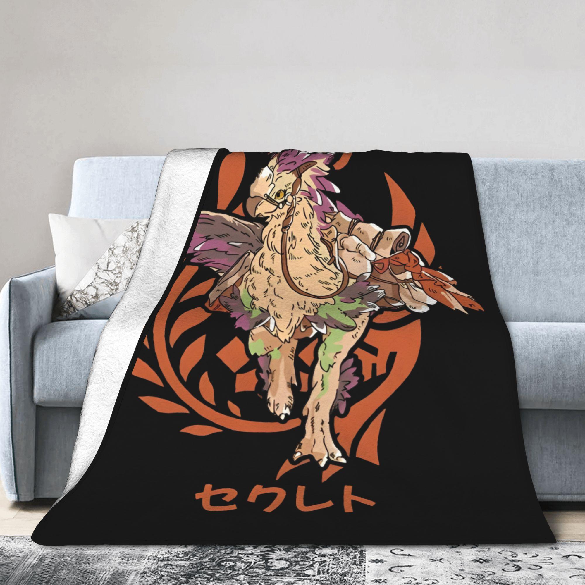 Monster Hunter Wilds Seikret Flannel Throw Blanket Game Gaming for Couch Knitted Blanket Car Lightweight Multi-function 75X95CM