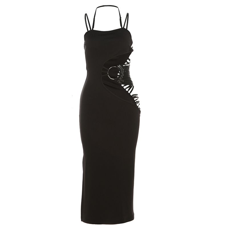 

# Sisjuly# Go-Getter Girl Style Abstinence Series Irregular Lace-up Hollow-out Tight Sexy Sexy Slim Looking Dress Female Black S