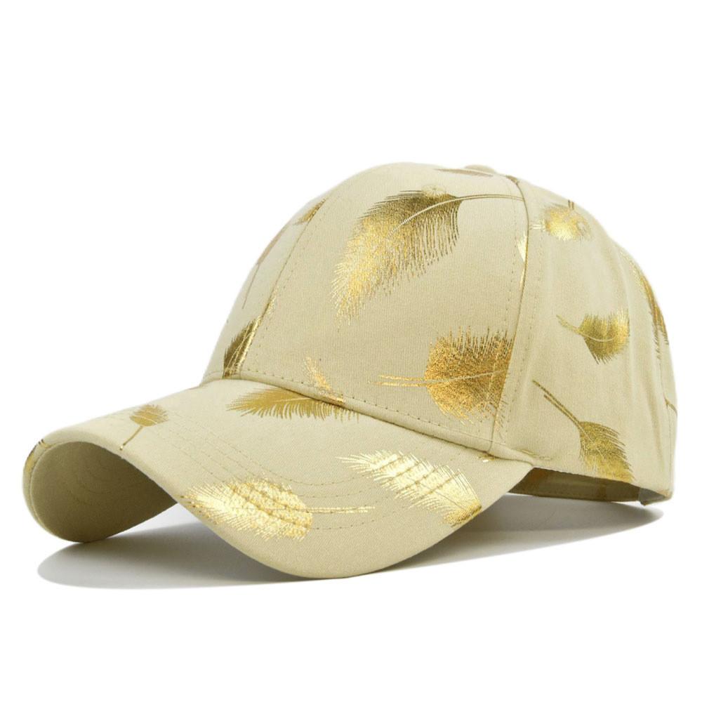 Summer Adjustable Cotton Baseball Cap With Gold Leaf Print Round Top And Curved Brim In Various Colors