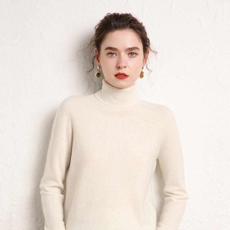 Women's High-Neck Cashmere Wool Pullover - Thick, Solid Color, Loose Fit, Autumn/Winter Sweater