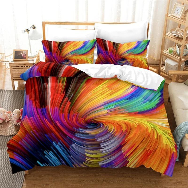 Psychedelic Swirl Duvet Cover Colorful Abstract Geometric Bedding Set Microfiber Bohemia Floral Quilt Cover King For Girls Teens