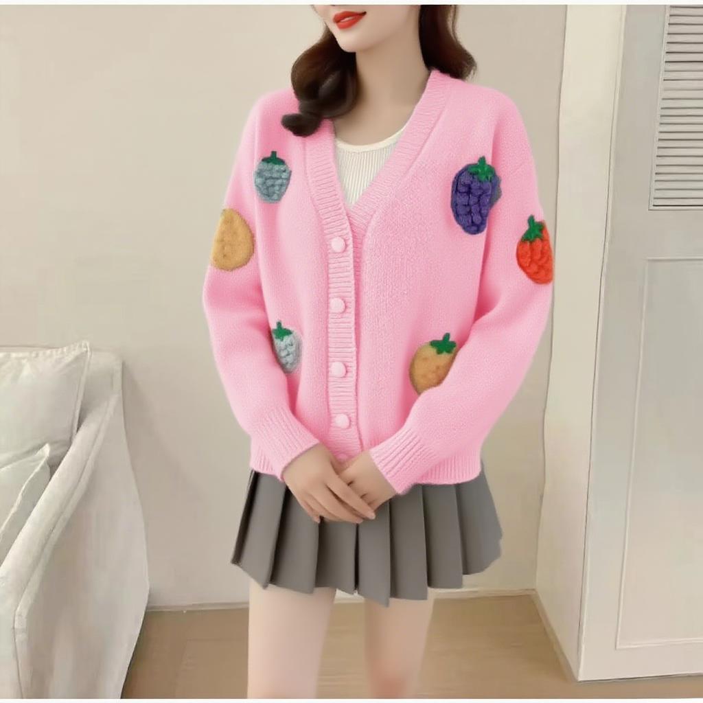 Strawberry Gentle and Sweet Knitted Sweater Cardigan Jacket Women's Autumn Thickened Outer Long-sleeved Top