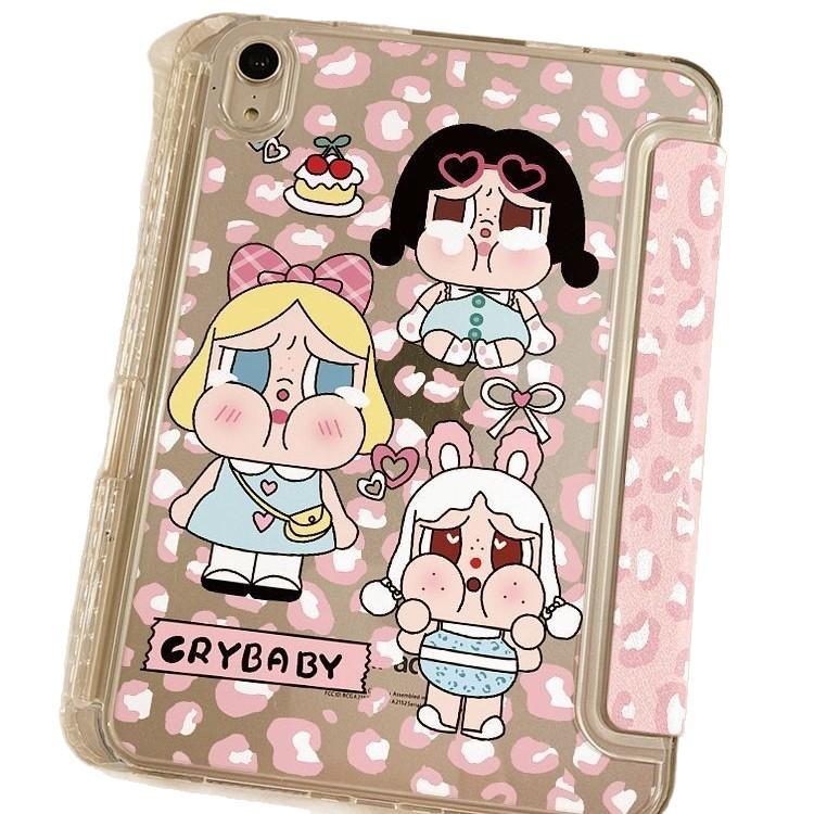 Pink leopard print crying baby iPad tablet A16 protective case 10/9/8 generation pro 11inch air6/7 protective cover cute