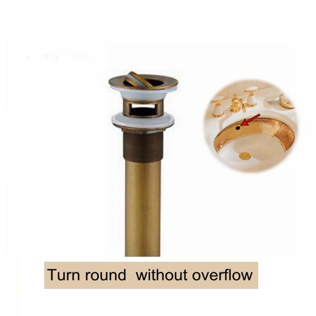 Bathroom Lavatory Basin Sink Pop Up Drain with Round Carved Cover  Brass with & Without Overflow Vanity Sink Waste Drainer