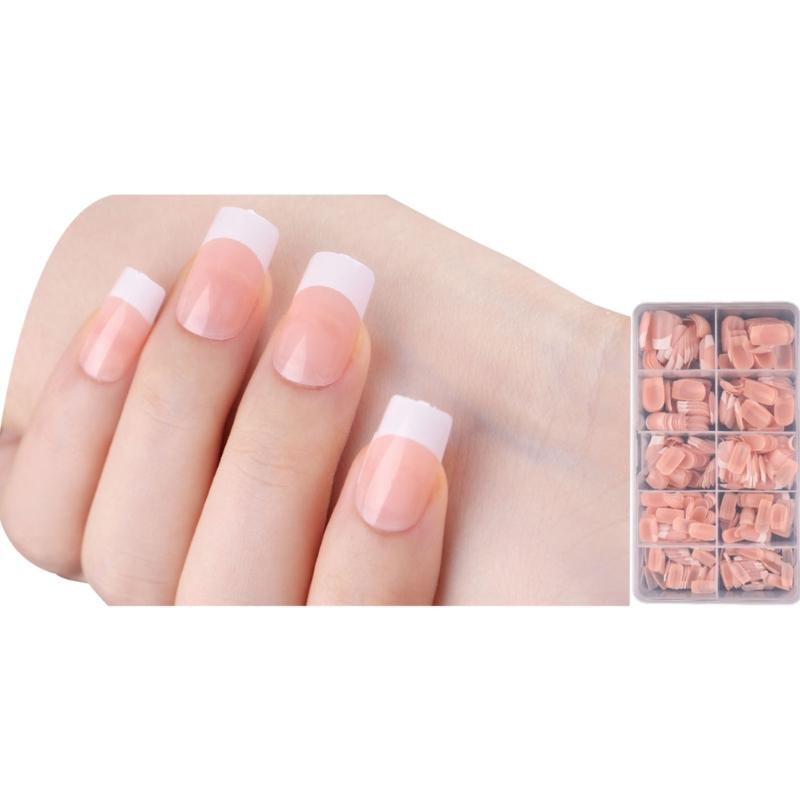 600x/Box French Tip False Nails Press On Nail Almond False Nails Full Cover Stick On Nail  Ballerinas Artificial Nails