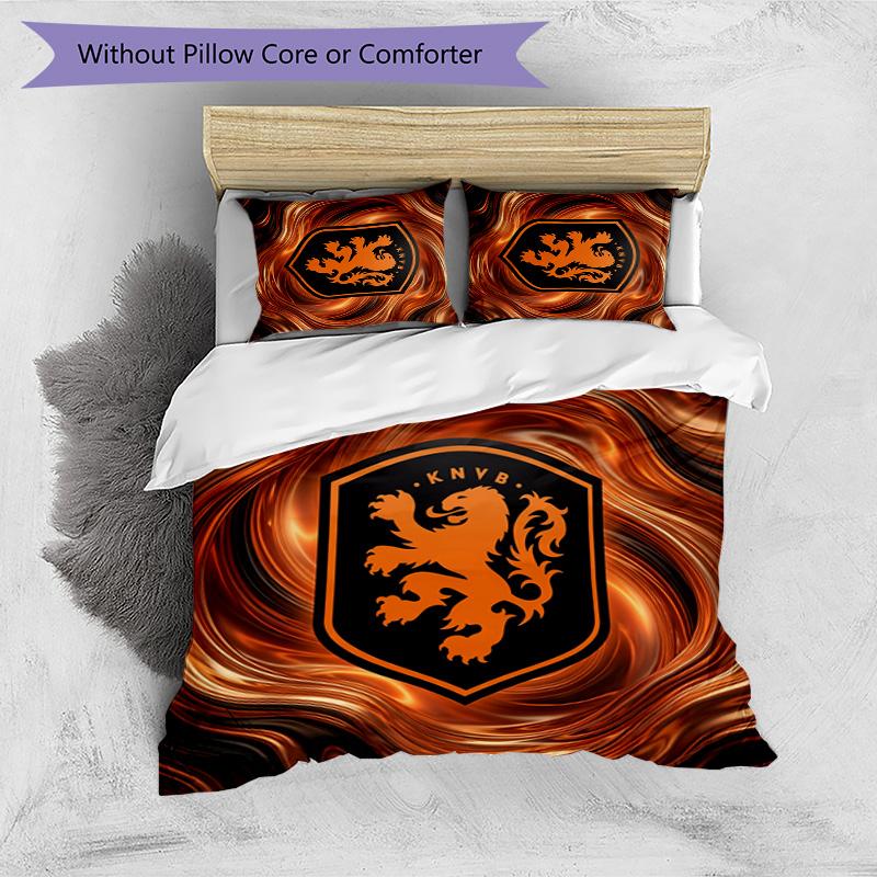 Netherlands Football Printed Bedding 3 Piece Set Cozy Breathable Bed Cover Set as Housewarming Holiday Gift