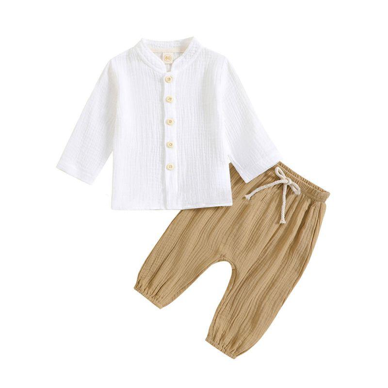 1-12 Years Kids Clothes Set Long Sleeve Button Top and Pants