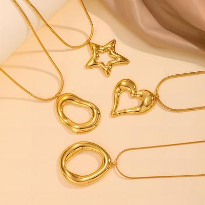 Elegant Titanium Steel Necklace with Hollow Heart and Star Design - Luxury Clavicle Jewelry for Women