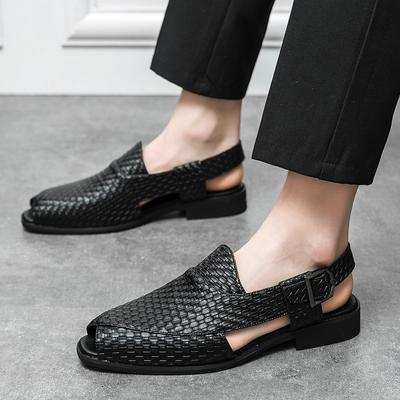 Sandálias de couro de cor sólida da moda estilo italiano para homens, sandálias sociais feitas à mão, sapatos confortáveis, sandálias masculinas respiráveis